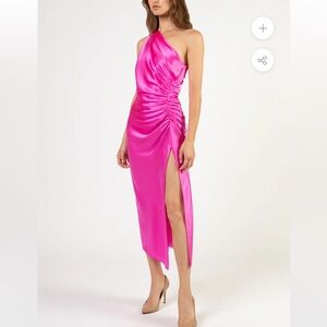 NWT MICHELLE MASON ASYMMETRICAL GATHERED DRESS - PINK SIZE 4